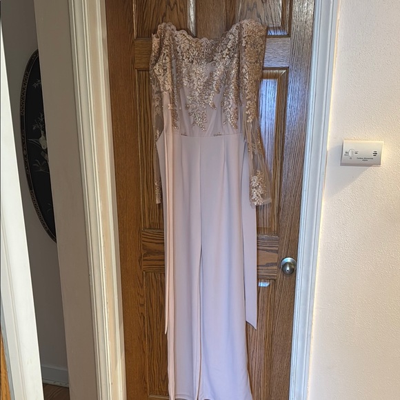Blashe Dresses & Skirts - Cream and Gold Long Sleeve jumpsuit with Sweetheart Neckline